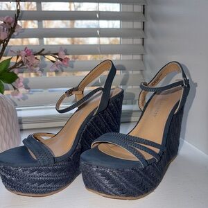 Chinese Laundry Navy Woven Wedge Sandals